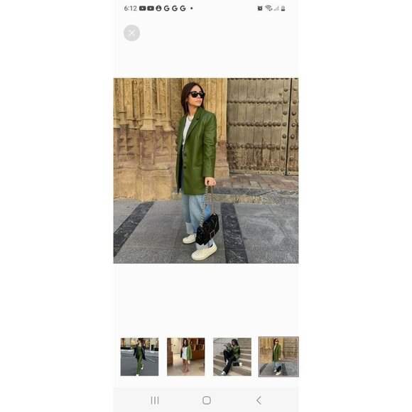 Zara Faux Leather Blazer Jacket Olive Green Size M 4432 740 - Picture 6 of 11
